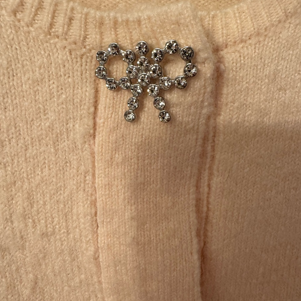Ann Taylor Light Pink / Cream Cardigan with Bow Buttons - Picture 3 of 7